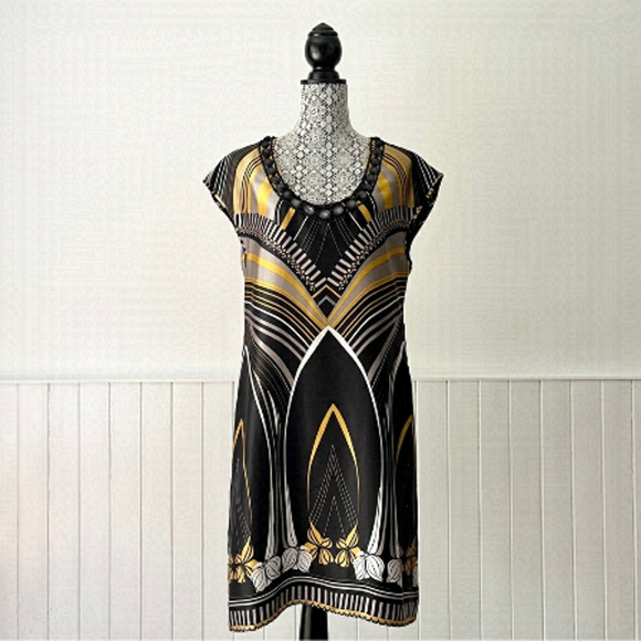 Ted Baker Dresses & Skirts - Ted Baker Silk Printed Jeweled Neckline Cap Sleeve Shift Dress Size 12